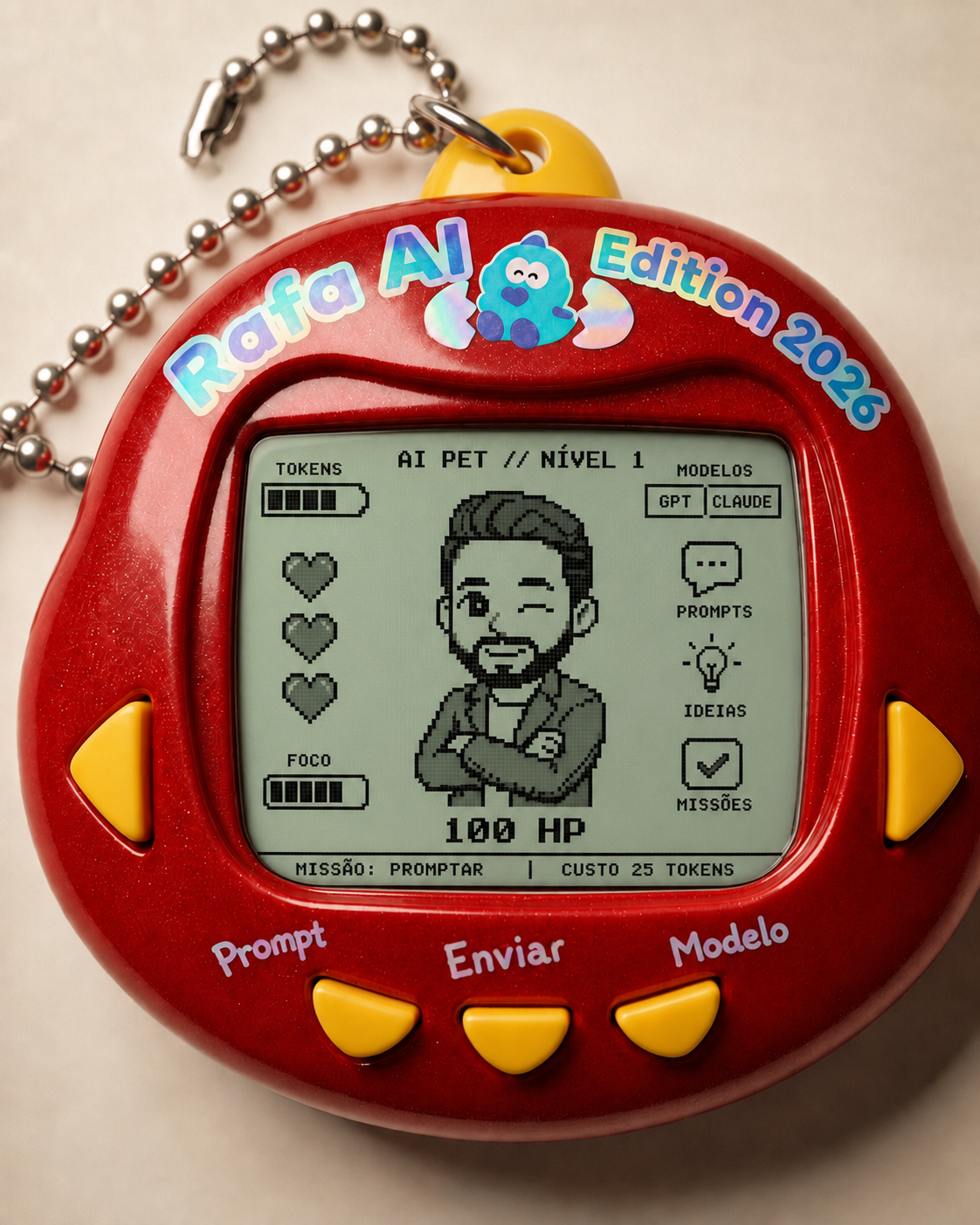 Prompt: Use minha foto e me transforme em um pet virtual dentro de um dispositiv